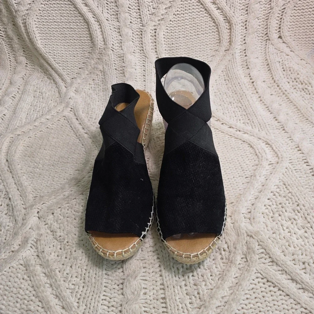 Gentle Souls Kenneth Cole Espadrille Wedge‎ Sandals Black Suede Women 9.5 Excel